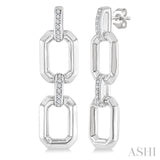 1/10 Ctw Bold Open Window Octagonal Shape D-Link Round Cut Diamond Fashion Earring in Sterling Silver