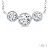 3/4 Ctw Past, Present & Future 3-Stone Bezel Set Round Cut Diamond Necklace in 14K White Gold