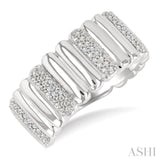 1/10 Ctw Wide Ribbed Plain Polished and Round Cut Diamond Bold Fashion Band in Sterling Silver