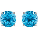 14K White 7 mm Natural Swiss Blue Topaz Earrings