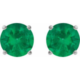14K White Gold 8 mm Lab-Grown Emerald Earrings