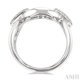 1/10 Ctw Oval Shape Bar Accent Round Cut Diamond Bold Fashion Ring in Sterling Silver