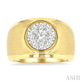 1 Ctw Circular Wide Shank Lovebright Round Cut Diamond Men's Ring in 10K Yellow and White Gold