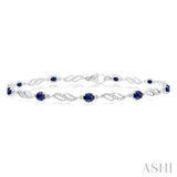 4X3 MM Oval Cut Sapphire and 1/5 Ctw Round Cut Diamond Precious Eternity Link Tennis Bracelet in 10K White Gold