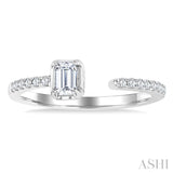 3/8 Ctw Emerald and Round Cut Diamond Fashion Open Ring in 14K White Gold