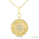 1/4 Ctw Round Cut Diamond Compass Symbol Circle Medallion Fashion Pendant With Paperclip Chain in 14K Yellow Gold