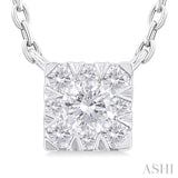 1/10 Ctw Lovebright Petite Square Shape Round Cut Diamond Fashion Pendant With Chain in 10K White Gold