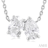 3/4 Ctw Toi Et Moi Oval and Pear Cut Diamond Pendant in 14K White Gold