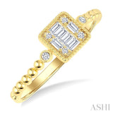 1/8 Ctw Petite Bead Shank Square Shape Center Round Cut Diamond Fashion Ring in 10K Yellow Gold