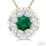 3.8 MM Emerald and 1/3 Ctw Round Cut Lovebright Diamond Precious Pendant With Chain in 14K Yellow and White Gold