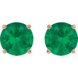 14K Rose 8 mm Lab-Grown Emerald Earrings