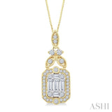 5/8 Ctw Fusion Baguette and Round Cut Diamond Fashion Pendant With Chain in 14K Yellow and White Gold