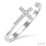 1/10 Ctw Petite Cross Round Cut Diamond Open Fashion Ring in 10K White Gold