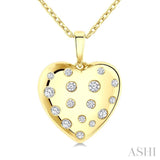1/6 Ctw Bold Puffed Heart Round Cut Diamond Sprinkled Fashion Pendant With Chain in 10K Yellow Gold