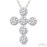 3/4 Ctw Round Cut Diamond 6-Stone Bezel Set Cross Pendant With Chain in 14K White Gold