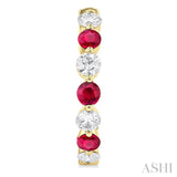 2.85 MM Round Cut Ruby and 1 Ctw Round Cut Diamond Precious Inside-Out Alternating Hoop Earrings in 14K Yellow Gold
