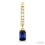 5x3 MM Emerald Cut Sapphire and 1/8 Ctw Round Cut Diamond Precious Petite Fashion Huggies in 10K Yellow Gold