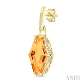 16x10 MM Hexagon Shape Citrine and 1/4 Ctw Round Cut Diamond Halo Semi-Precious Earrings in 14K Yellow Gold