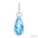 18X8 MM Pear Cut Blue Topaz and 5/8 Ctw Round Cut Diamond Halo Semi-Precious Earrings in 14K White Gold