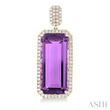 22x10 MM Emerald Cut Amethyst and 7/8 Ctw Round Cut Diamond Halo Semi-Precious Earrings in 14K Yellow Gold