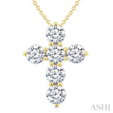 2 Ctw Round Cut Diamond Christian Cross 6-Stone Fashion Pendant With Chain in 14K Yellow Gold