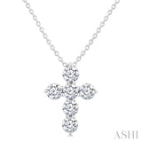 1/2 Ctw Round Cut Diamond Christian Cross 6-Stone Fashion Pendant With Chain in 14K White Gold