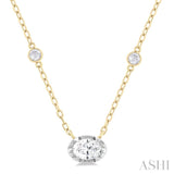 1/4 Ctw Oval and Bezel Set Round Cut Diamond Station Necklace in 14K Yellow and White Gold