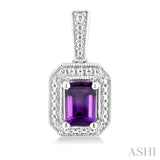 6X4 MM Octagon Shape Amethyst and 1/50 Ctw Single Cut Diamond Semi-Precious Earrings in Sterling Silver