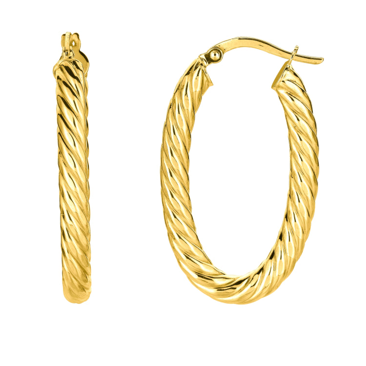 14K Gold Large Oval Twist Hoop Earring