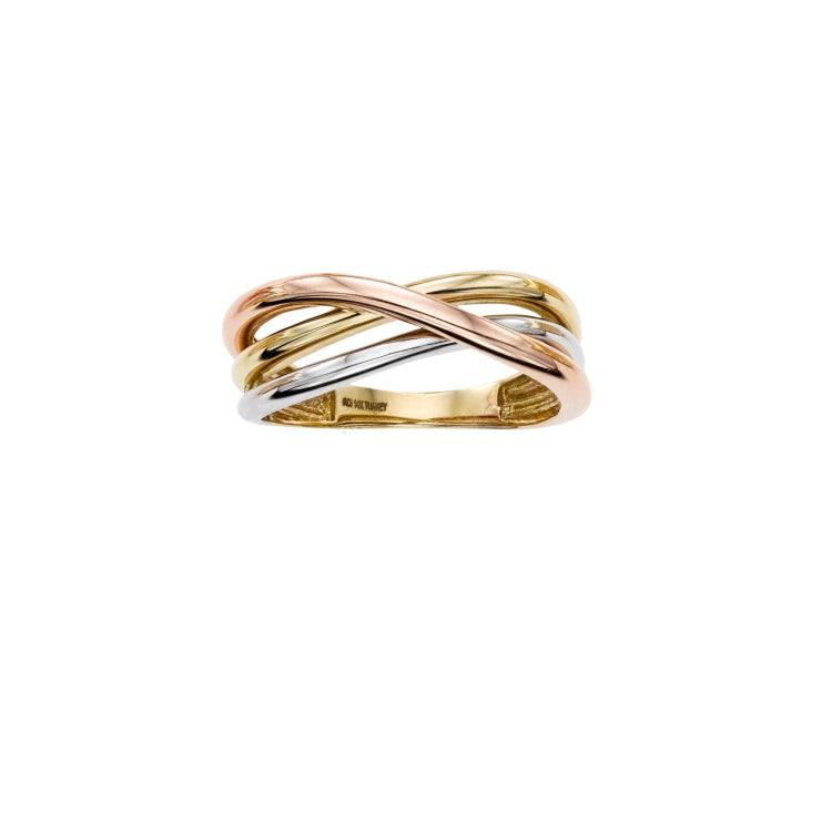 14K Tri-Color Gold Crossover Ring
