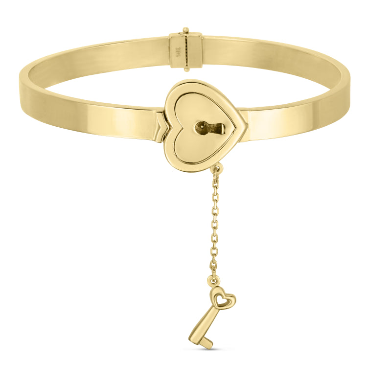 14K Gold Heart Lock & Key Bangle